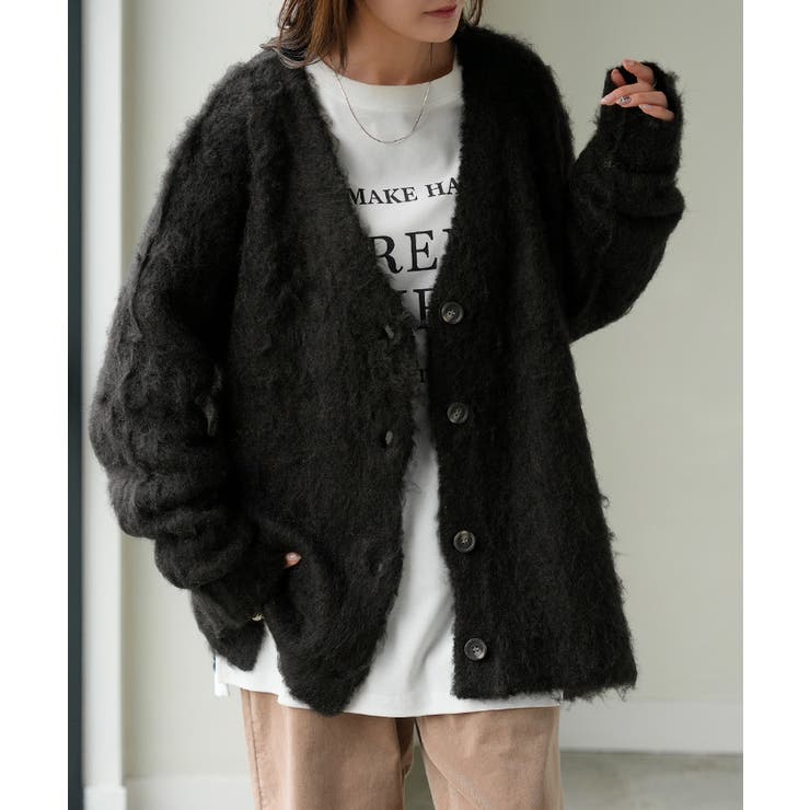 ブラック | カーディガン ニット シャギー | HUG.U