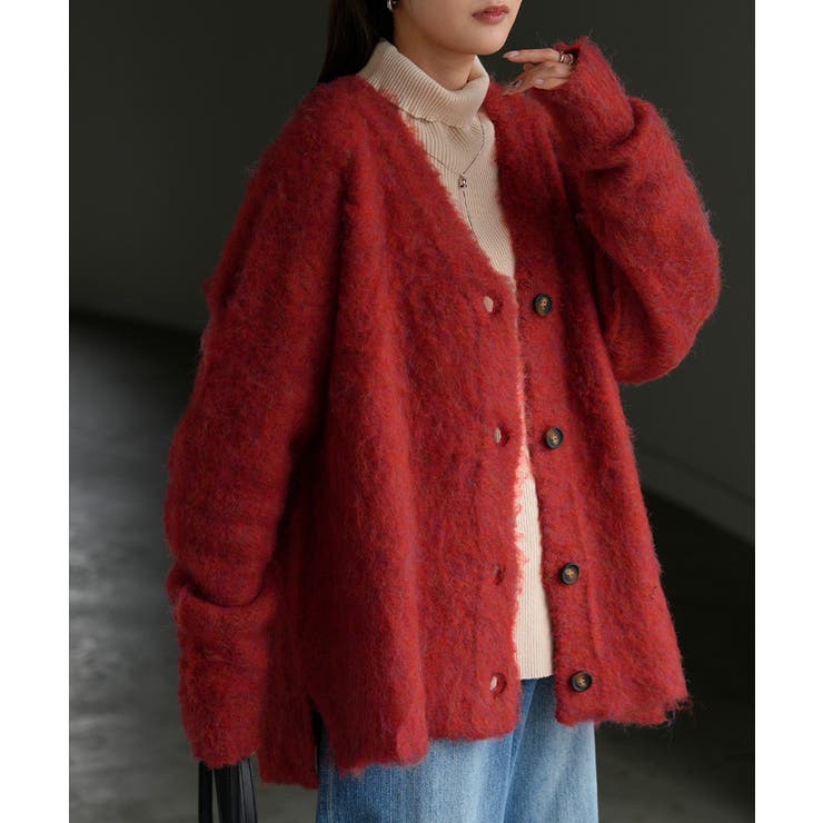 レッド | カーディガン ニット シャギー | HUG.U