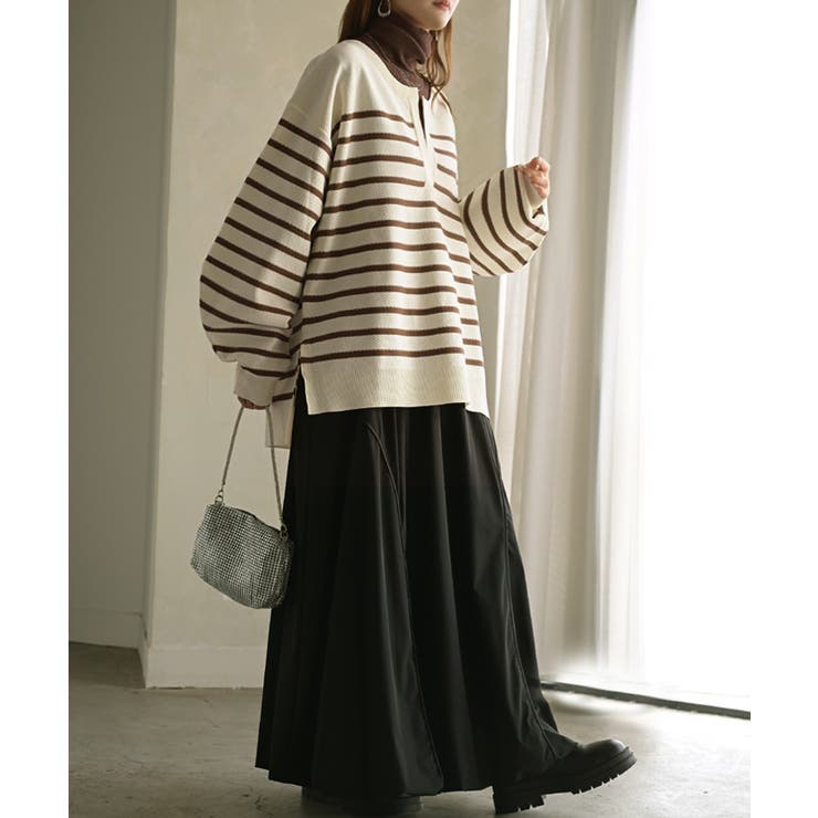 ブラウン | ニット ボーダー スポンジニット | HUG.U