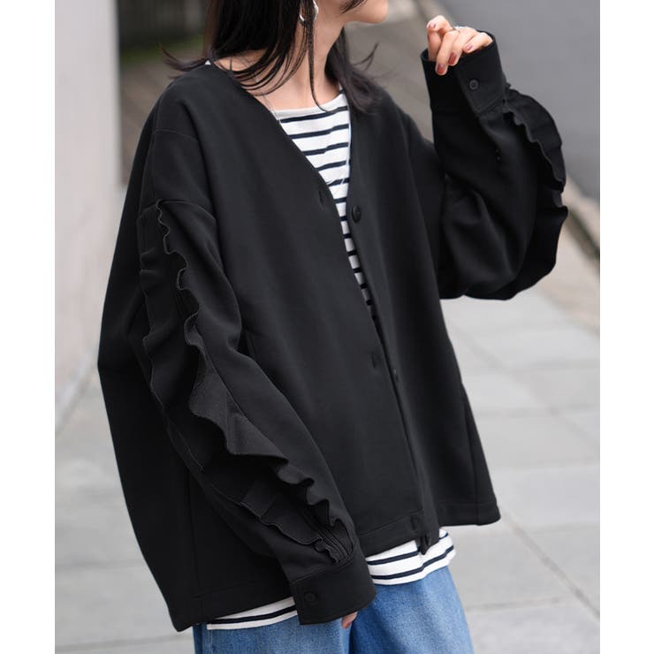 ブラック | アウター ジャケット フリル | HUG.U