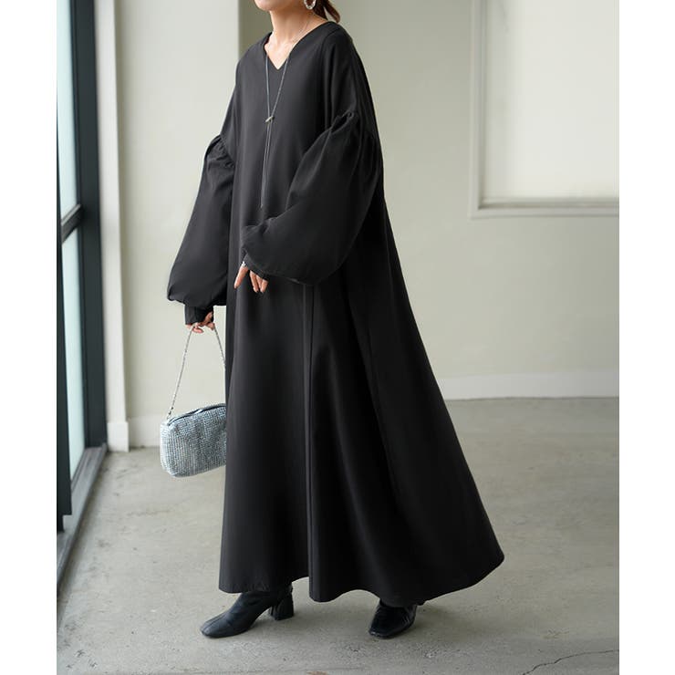 ブラック | ワンピース ロング パフスリーブ | HUG.U