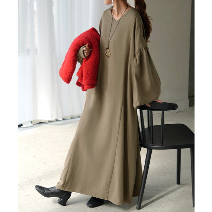 サンドベージュ | ワンピース ロング パフスリーブ | HUG.U