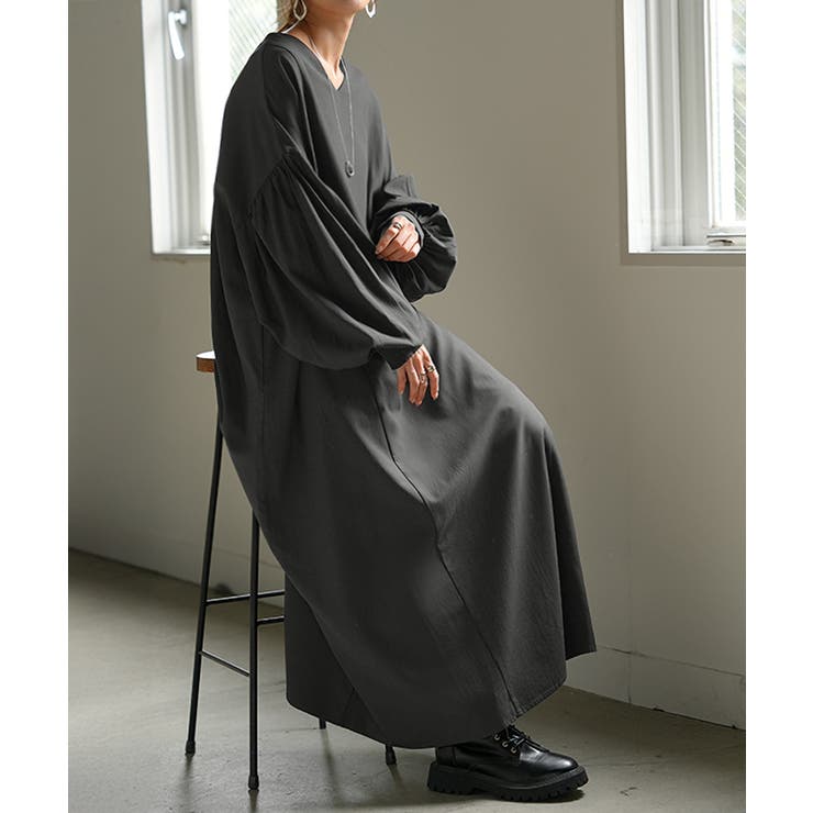 グレー | ワンピース ロング パフスリーブ | HUG.U