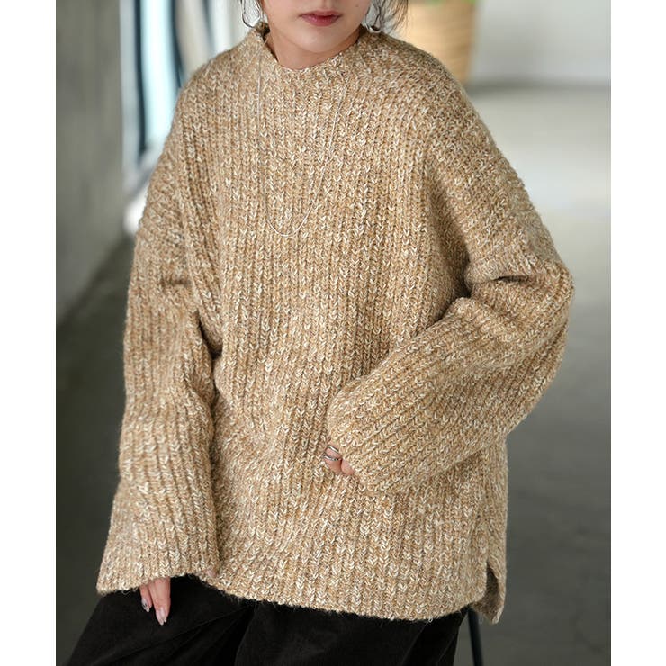 ミックスベージュ | ニット メランジ ボトルネック | HUG.U