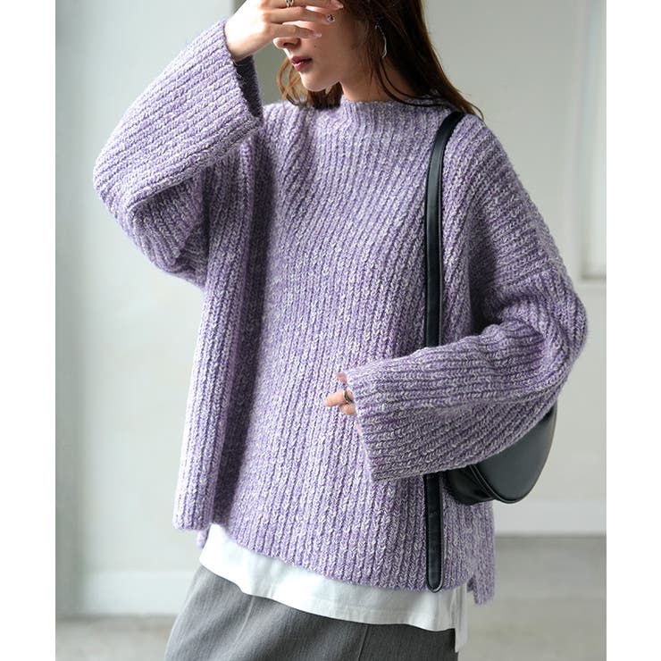 ミックスパープル | ニット メランジ ボトルネック | HUG.U