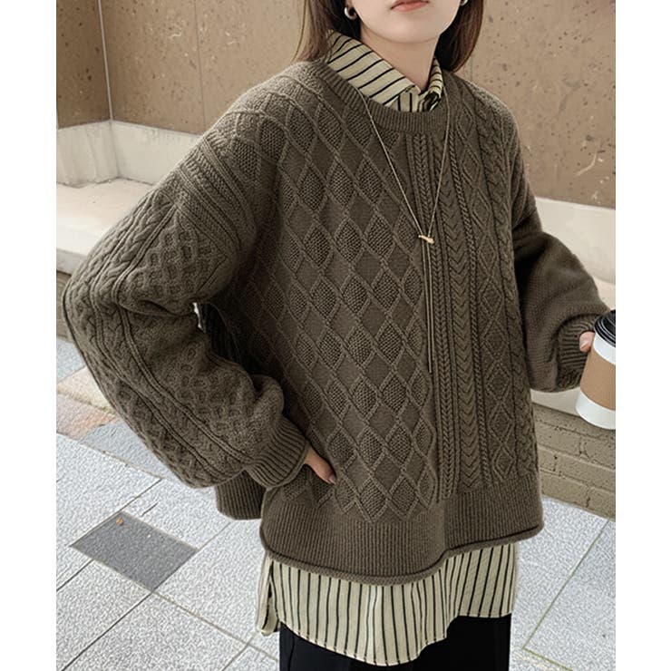 アイボリーストライプ×ブラウン | アンサンブル レディース トップス | HUG.U