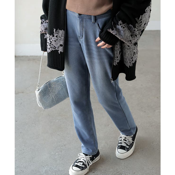 ライトブルー | パンツ デニム風 裏シャギー | HUG.U