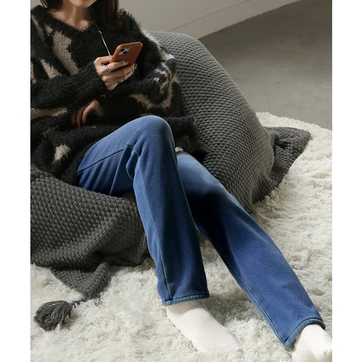 デニムブルー | パンツ デニム風 裏シャギー | HUG.U