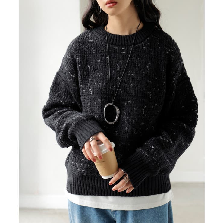 ミックスブラック | ニット ジャガード 配色 | HUG.U