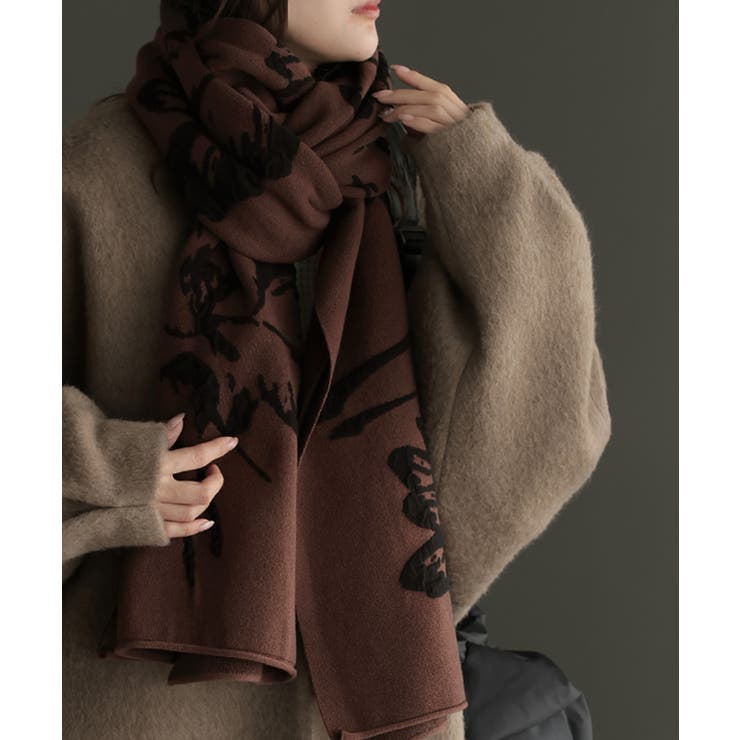 ブラウン | ストール 花柄 ニット | HUG.U