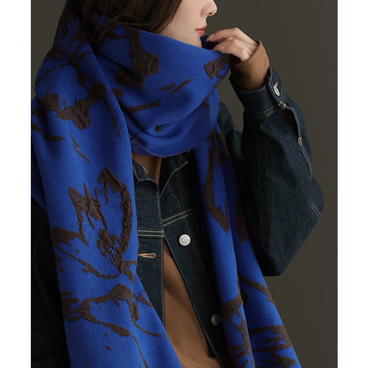 ブルー | ストール 花柄 ニット | HUG.U