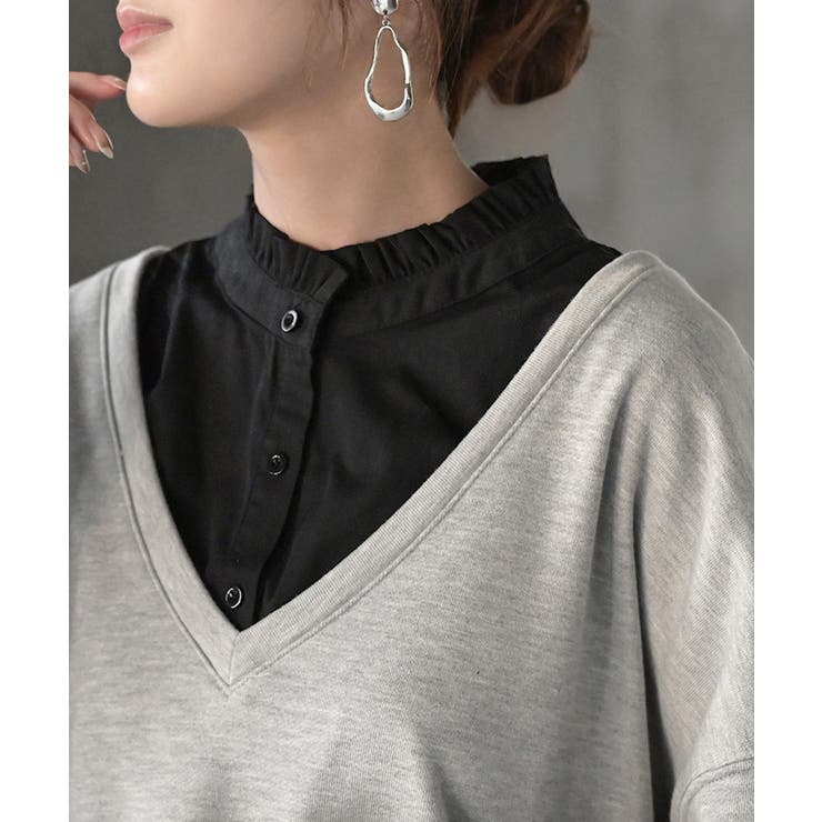 ブラック(フリル襟) | つけ襟 レイヤード シャツ | HUG.U