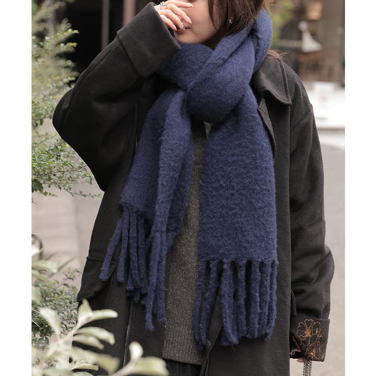 ネイビー | マフラー シャギー フリンジ | HUG.U