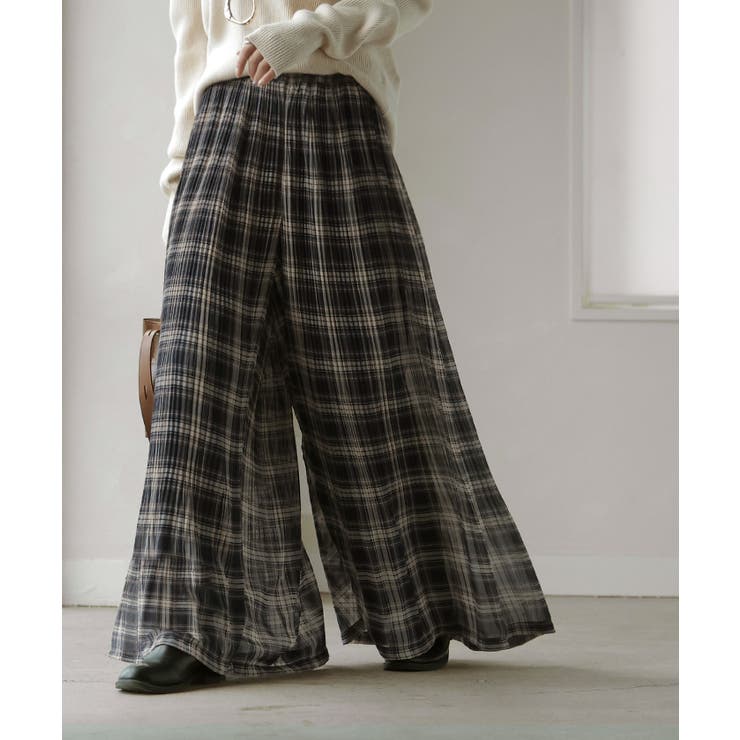 ネイビーチェック | パンツ 裏起毛 秘密の暖か | HUG.U