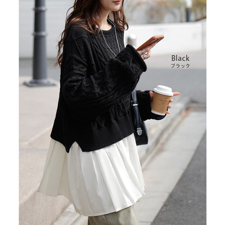 ニット プリーツ ドッキング | HUG.U | 詳細画像12 