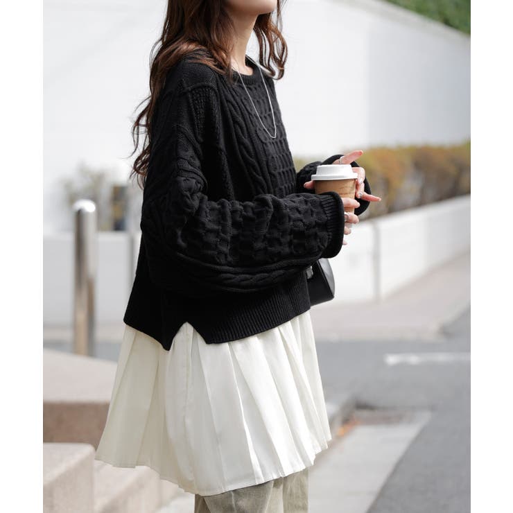 ニット プリーツ ドッキング | HUG.U | 詳細画像7 