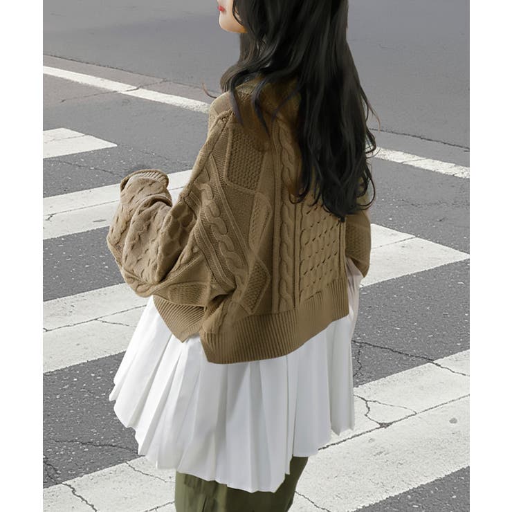 ラテベージュ | ニット プリーツ ドッキング | HUG.U