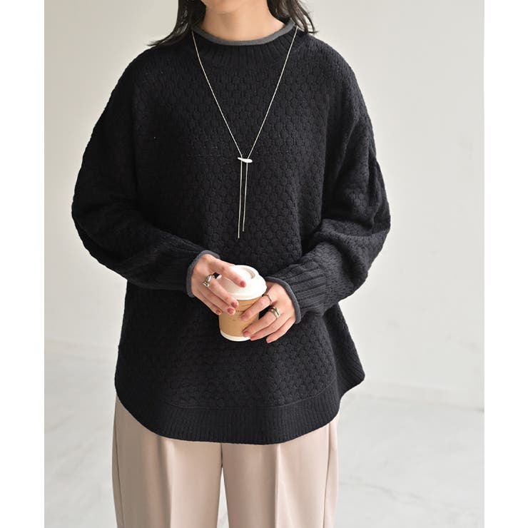 ブラック×グレー | ニット 洗える トップス | HUG.U