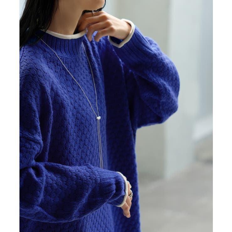 ブルー×ホワイト | ニット 洗える トップス | HUG.U