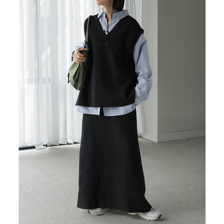 ブラック | セットアップ ニットベスト スカート | HUG.U