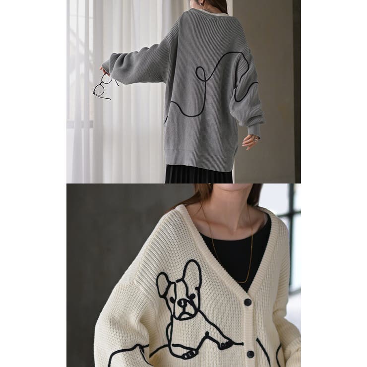 カーディガン 刺繍 犬 | HUG.U | 詳細画像6 