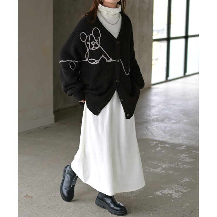 ブラック | カーディガン 刺繍 犬 | HUG.U