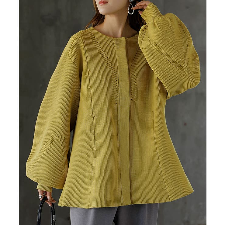 オリーブイエロー | ニット カーディガン スポンジニット | HUG.U