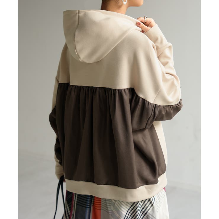 ベージュ×ブラウン | パーカー 異素材 ダンボール | HUG.U