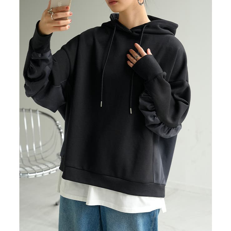 ブラック×グレー | パーカー 異素材 ダンボール | HUG.U