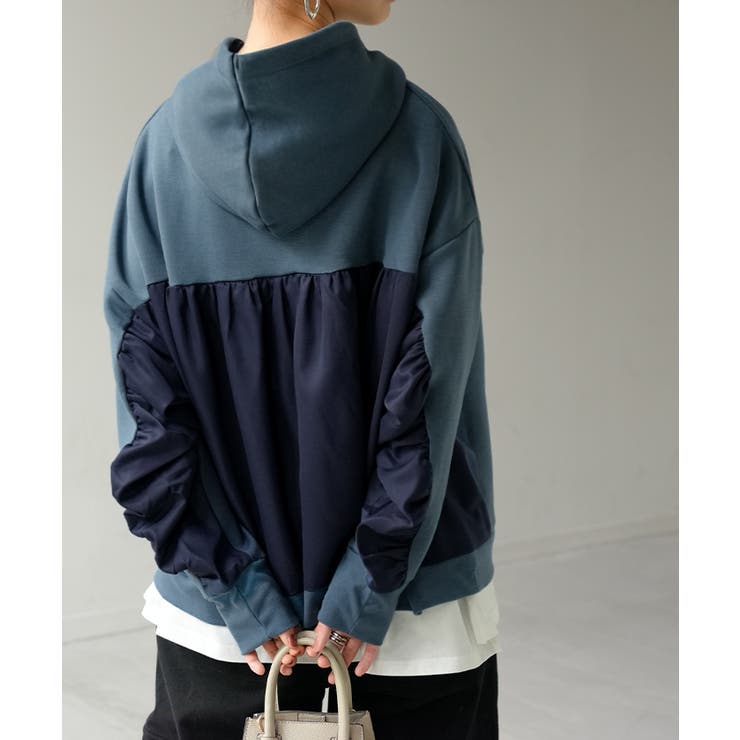 ブルー×ネイビー | パーカー 異素材 ダンボール | HUG.U