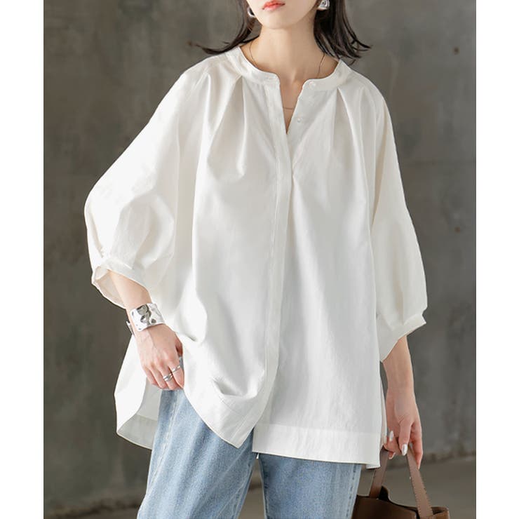 ホワイト | シャツ ぽわん袖 レディース | HUG.U