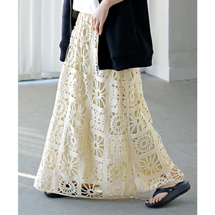 アイボリー | スカート ロング 透かし編み | HUG.U