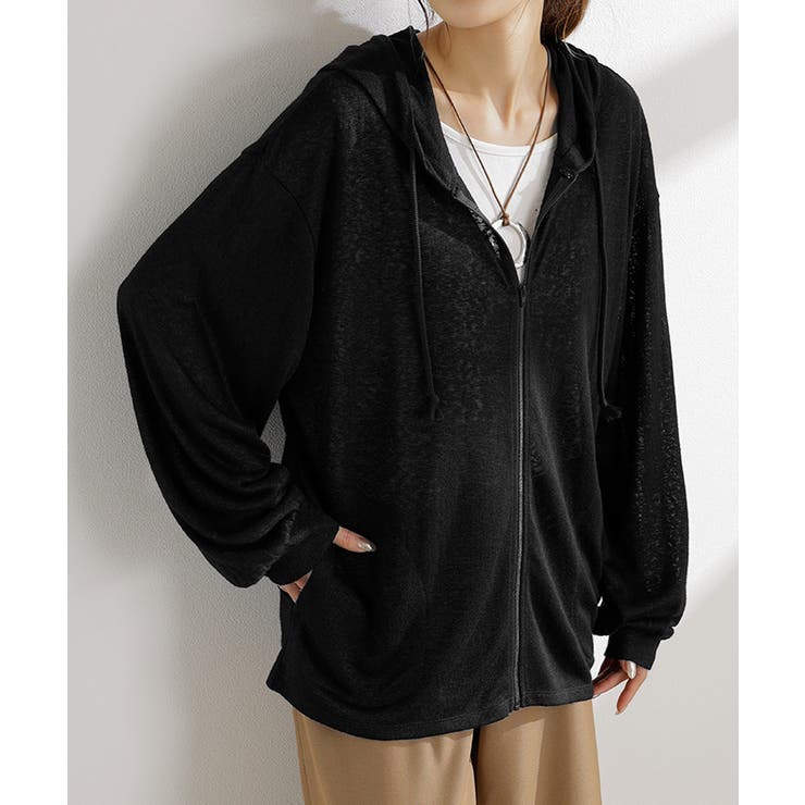 ブラック | パーカー 薄手 カーディガン | HUG.U