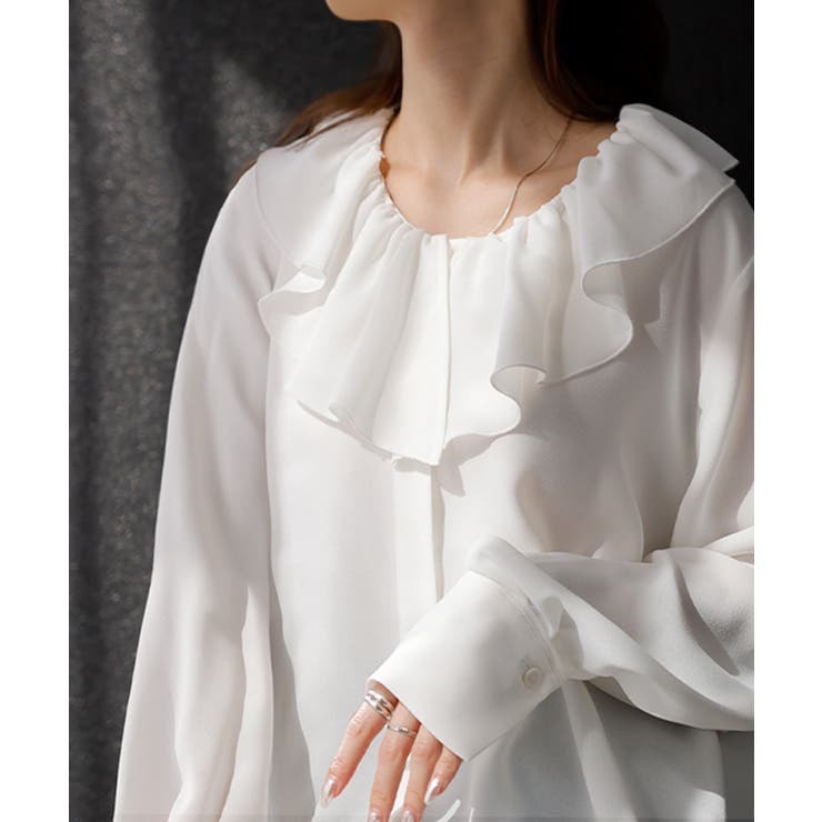 ホワイト | シャツ フリルブラウス レディース | HUG.U