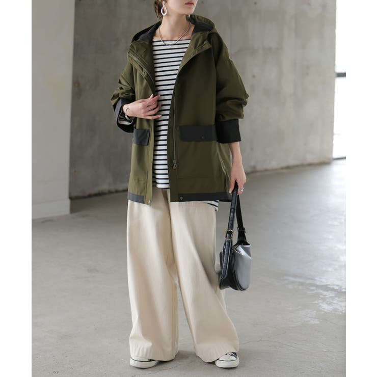 カーキ×ブラック | マウンテンパーカー 配色 ライトアウター | HUG.U