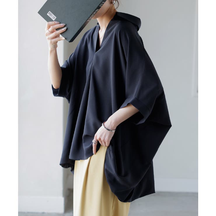 ネイビー | シャツ スキッパーシャツ ブラウス | HUG.U