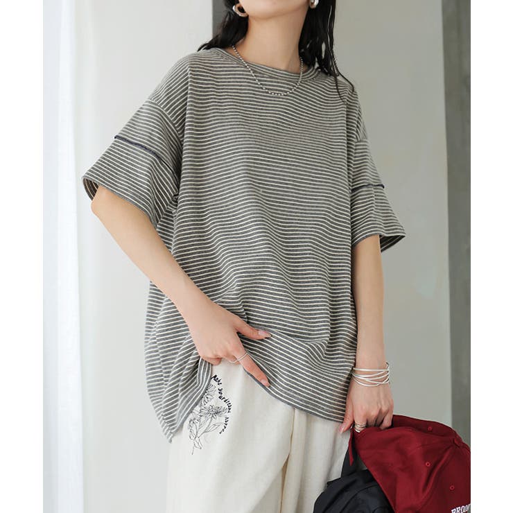 グレー×ホワイト | Tシャツ ボーダー もっちり | HUG.U