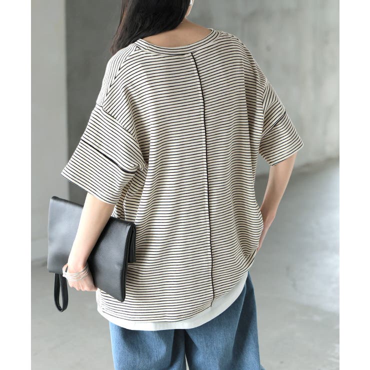 ホワイト×ブラック | Tシャツ ボーダー もっちり | HUG.U