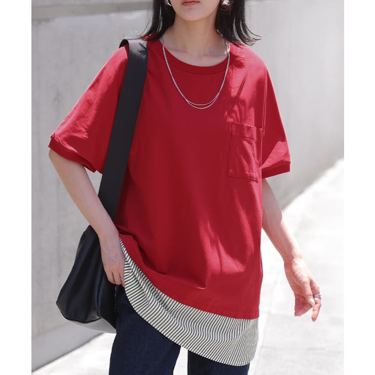 クランベリーレッド | Tシャツ 重ね着風 接触冷感 | HUG.U