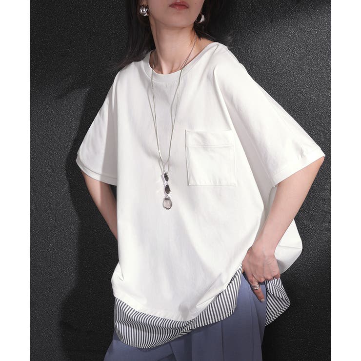 ホワイト | Tシャツ 重ね着風 接触冷感 | HUG.U