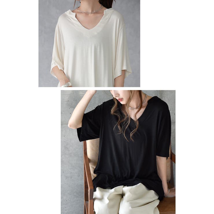 Tシャツ レディース 半袖 Vネック 冷感 オーバーサイズ トップス 白T レ | HUG.U | 詳細画像6 