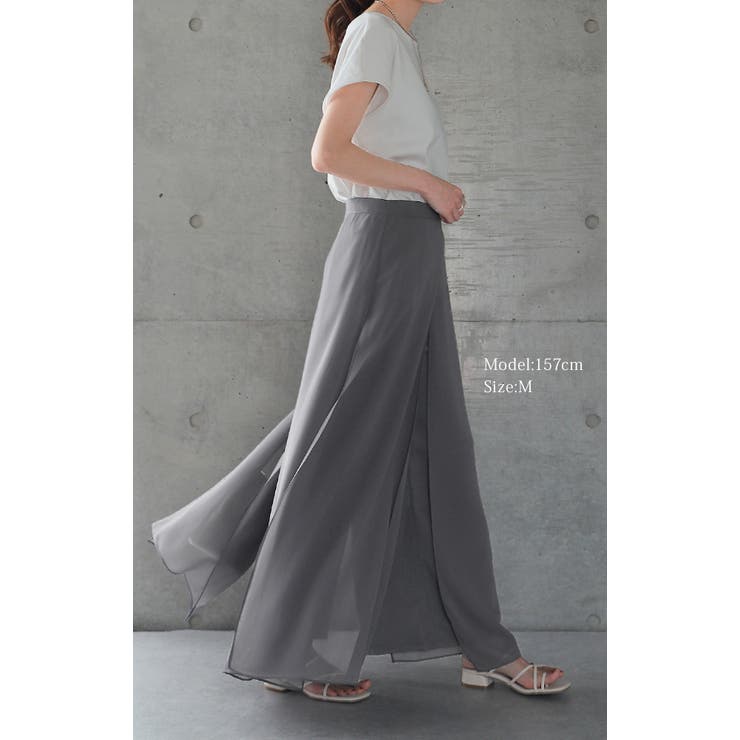 ワイドパンツ レディース 大きいサイズ ガウチョパンツ ワイドパンツルック | HUG.U | 詳細画像2 