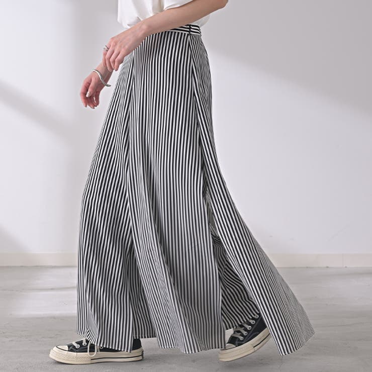 ブラック×ホワイト | ワイドパンツ レディース 大きいサイズ ガウチョパンツ ワイドパンツルック | HUG.U