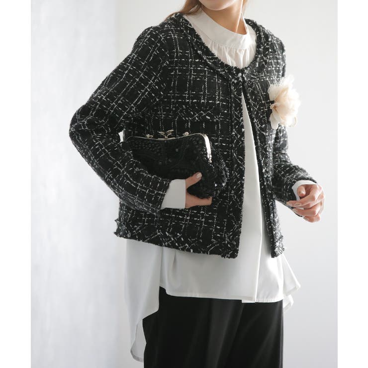 ジャケット ノーカラー ノーカラージャケット コート アウター 大きめ ツイー | HUG.U | 詳細画像20 