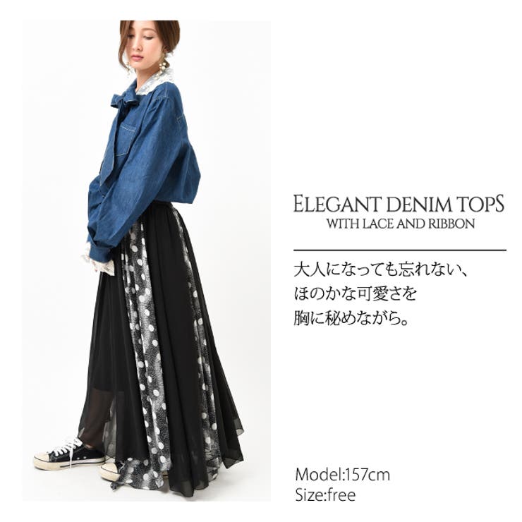 ブラウス シャツ 「追加」5OZ デニム リボンブラウス レディース デニムシャツ ブラウス レディース シャツ デニムブラウス