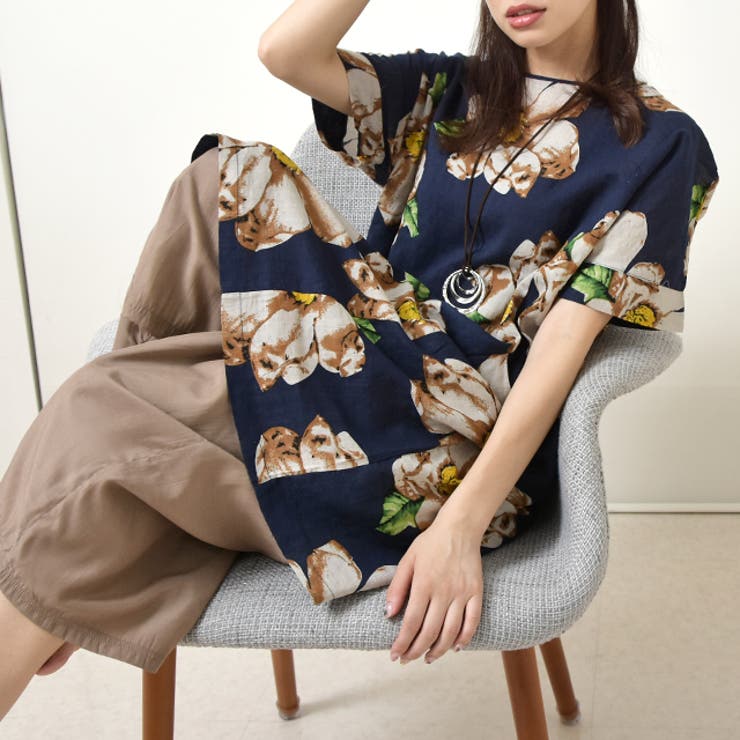 チュニック 大花柄 花柄 レディース トップス Tシャツ