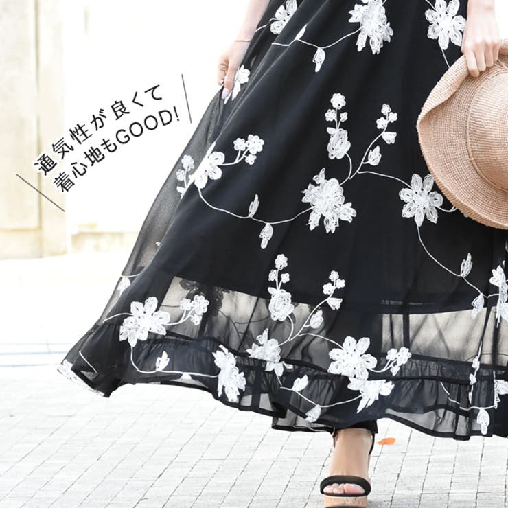 ワンピース シフォンワンピース マキシ丈ワンピース 刺繍 刺繍 