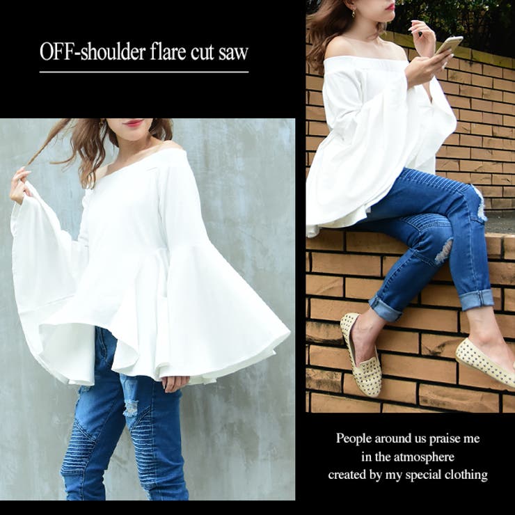 tシャツ オフショルZIPカットTEE　579429 レディース tシャツ オフショル風スクエアネックドレープリブカットソー