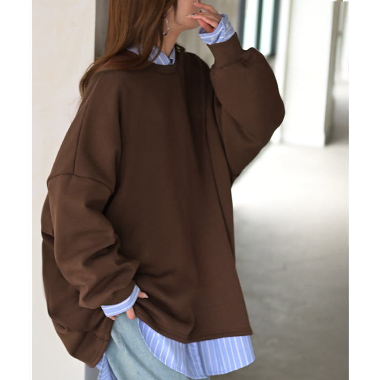 ブラウン(裏シャギー) | トレーナー レディース スウェット 薄手 大きいサイズ 無地 ビッグサイズ | HUG.U