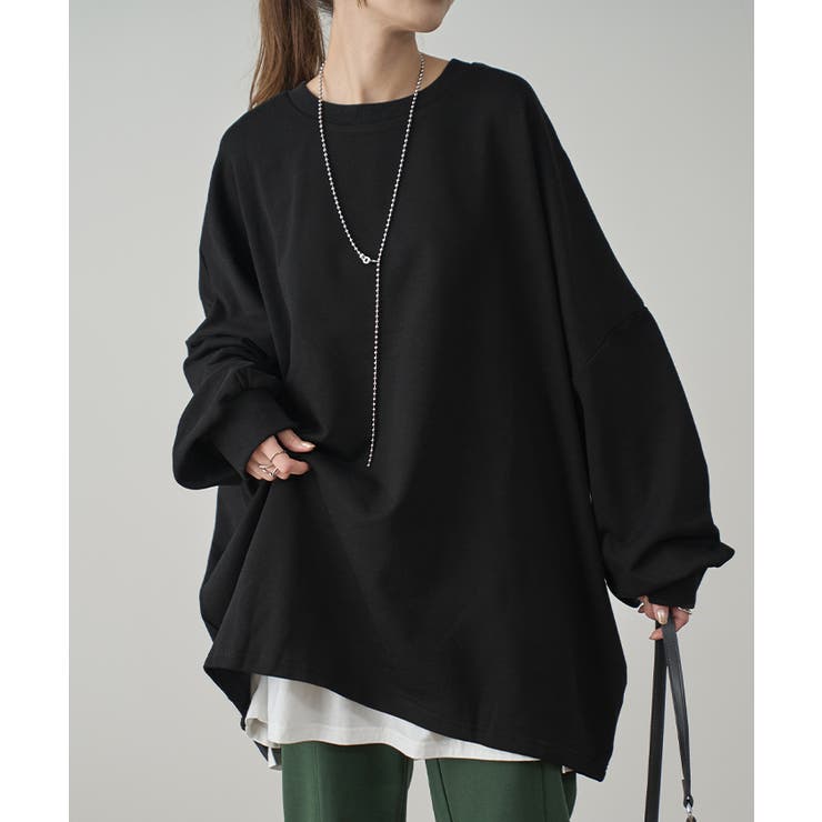 ブラック(パイル地) | トレーナー レディース スウェット 薄手 大きいサイズ 無地 ビッグサイズ | HUG.U